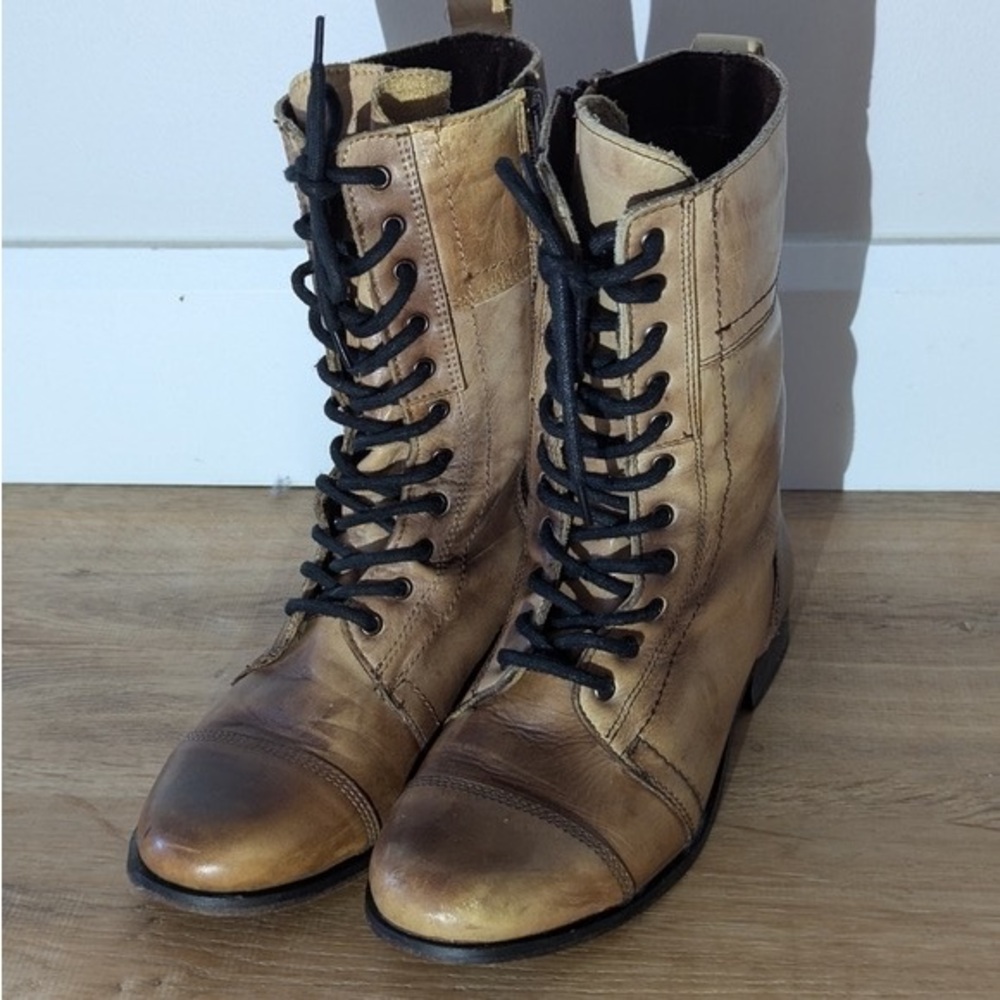 Steve Madden Tan Leather Troopa Boots Size 40
